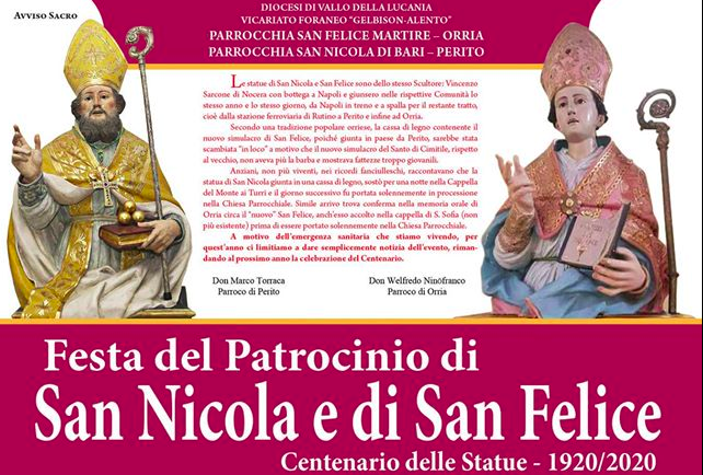 Perito e Orria, festa del Patrocinio di San Nicola e San Felice: Centenario delle Statue