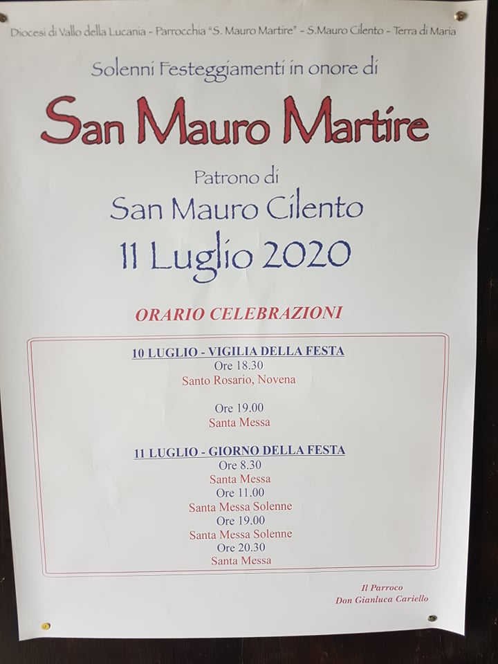 San Mauro Cilento, programma festività 2020